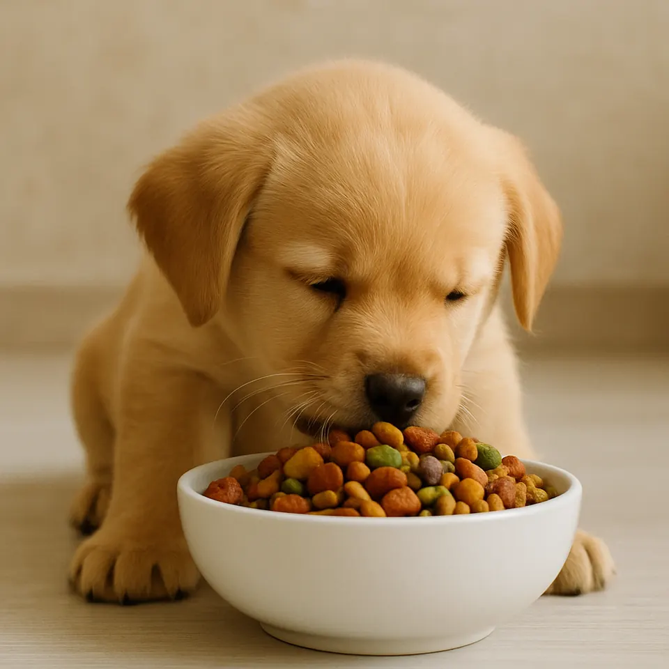 Cute Puppy Eating Nutritious Food
